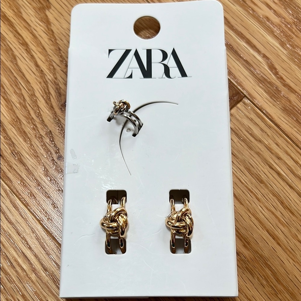 New! Zara Gold and Silver Knot Earrings/ring set.